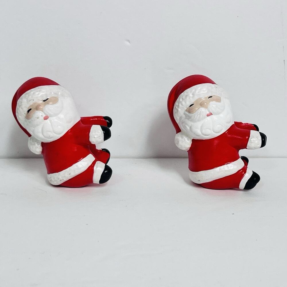 vintage  christmas santa claus candle hugger climber set of‎ 2 hand painted 1982